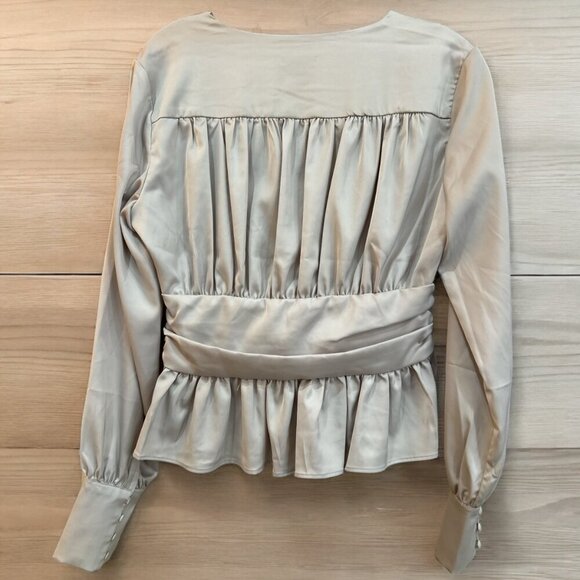 Jason Wu NWT Front Button Ruffle Peplum Hem Babydoll Blouse Top Size M - Picture 2 of 3